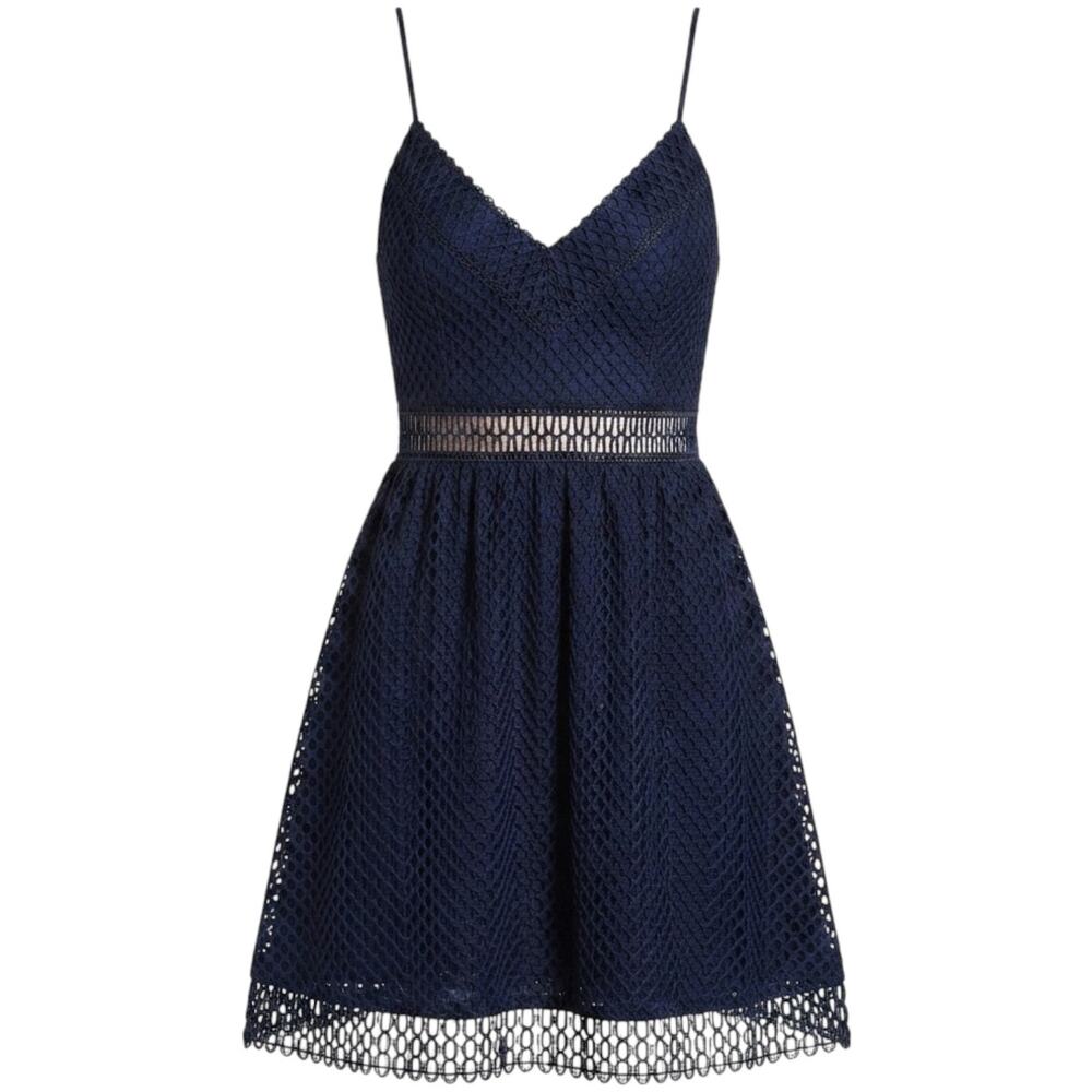 Likely Lace Fit and Flare Navy Blue Cocktail Dress | Size S